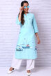 Sky Blue Cotton Slub Straight Kurta image number 3