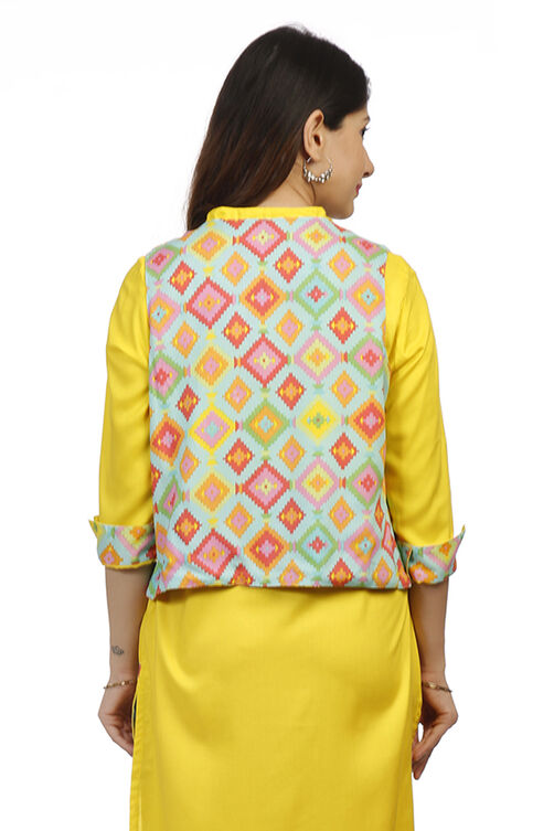 Yellow Front Open Viscose Rayon Jacket image number 5