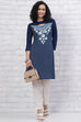 Indigo LIVA Straight Cut Out Kurta image number 6