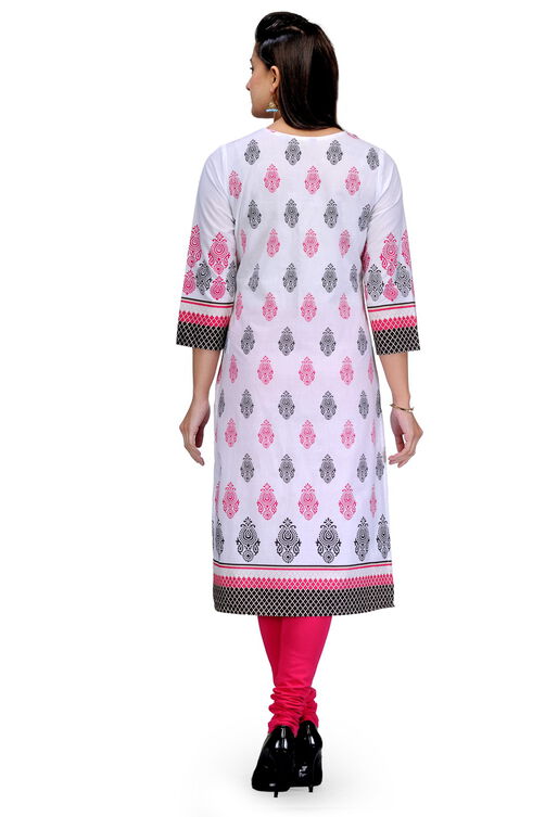 White Cotton Straight Kurta image number 3