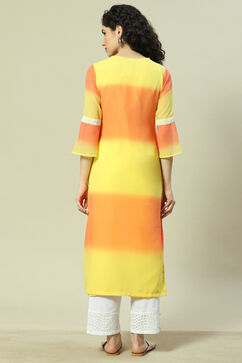 Yellow Cotton Blend Straight Kurta image number 4