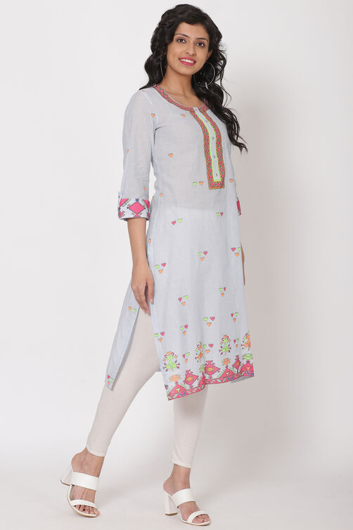 Light Blue Cotton Kurta image number 3