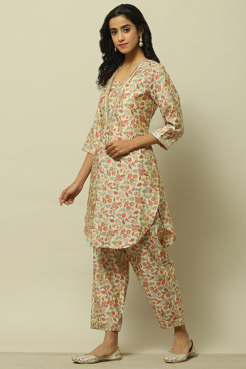 Ecru Viscose Blend Floral Printed Straight Co-ord Set image number 3