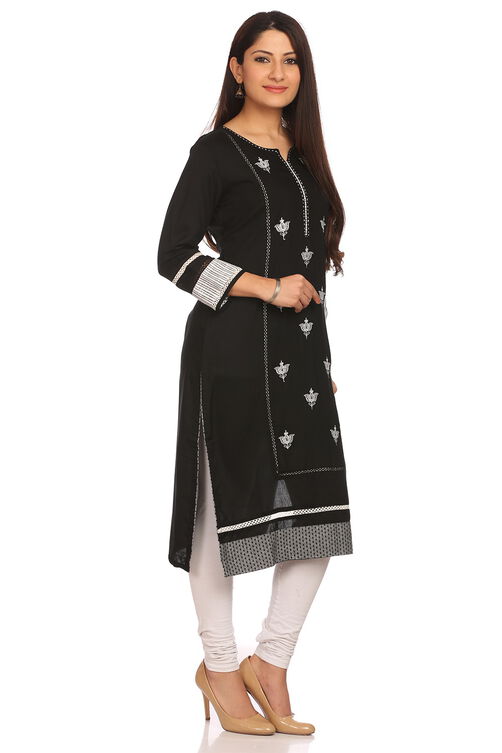 Black Cotton Straight Kurta image number 1