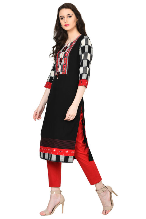 Black Straight Viscose Kurta image number 3