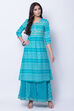 Turquoise Cotton Flared Kurta image number 0