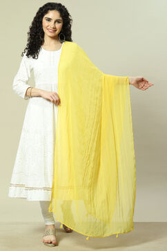 Yellow Cotton Blend Woven Dupatta image number 0