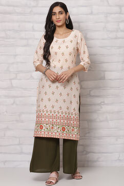 Off White Cotton Straight Kurta image number 0