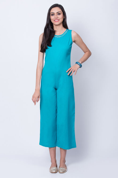 Turquoise Cotton And Flex Straight Dress image number 2