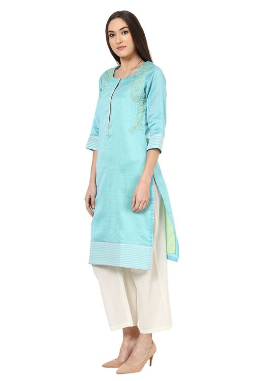 Light Blue Straight Poly Chanderi Kurta image number 4