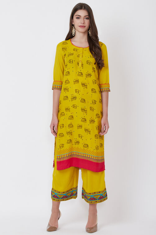 Yellow Viscose Rayon Straight Kurta image number 2