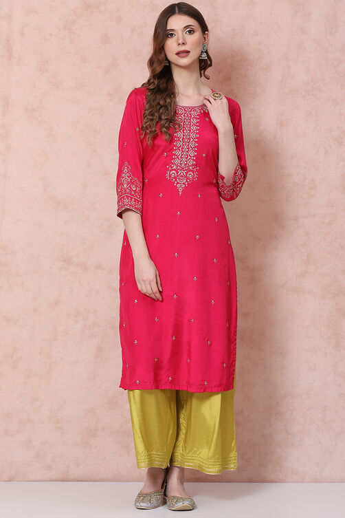 Fuschia Viscose Straight Kurta image number 0