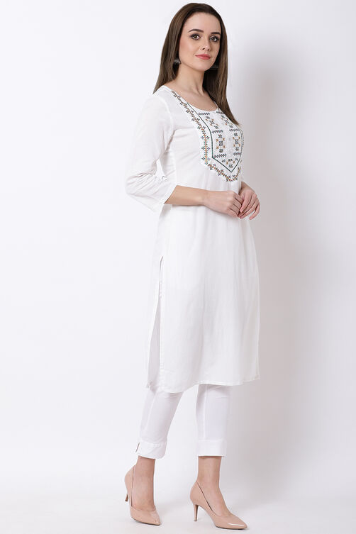 Off White Viscose Straight Kurta image number 0