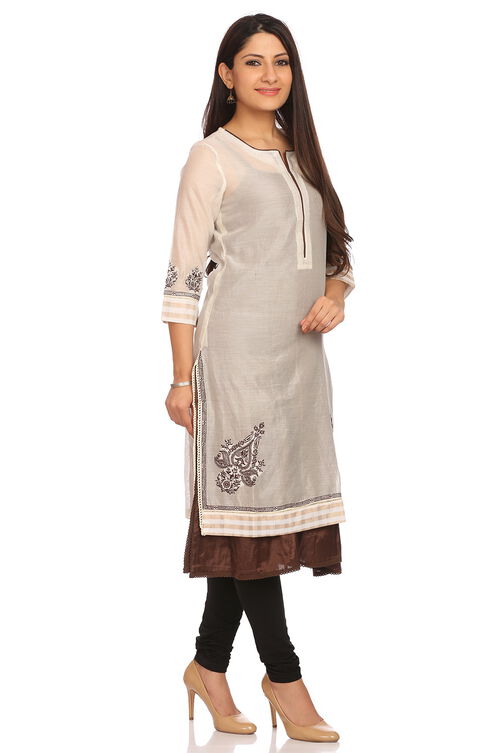 Off White Poly Cotton Straight Kurta image number 1