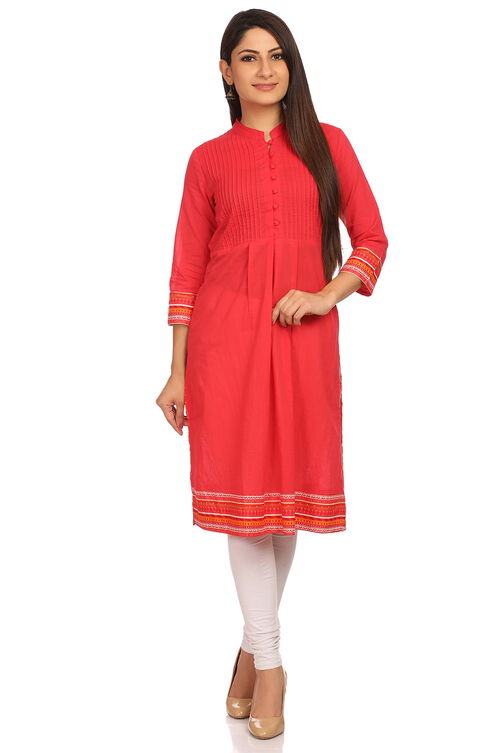 Red Straight Cotton Kurta image number 0