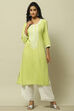 Lime Green Embroidered Straight Kurta image number 2