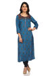 Teal Blue Straight Viscose Kurta image number 0