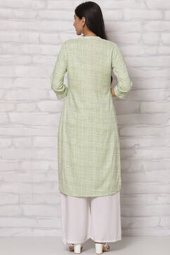 Olive Green LIVA Straight Kurta image number 4