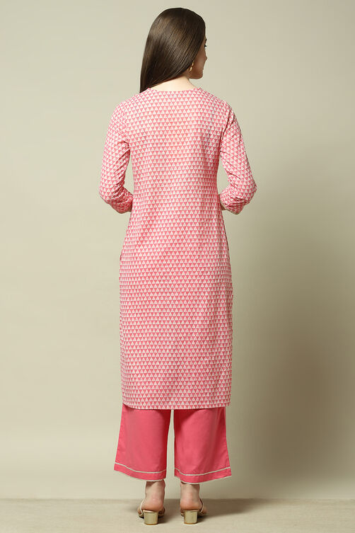 Pink Cotton Blend Printed Kurta & Palazzo Suit Set image number 5