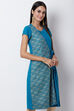 Turquoise Poly Cotton A Line Dress image number 4