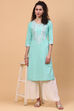 Blue Cotton Straight Kurta image number 5