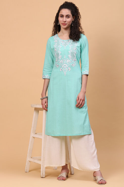 Blue Cotton Straight Kurta image number 5