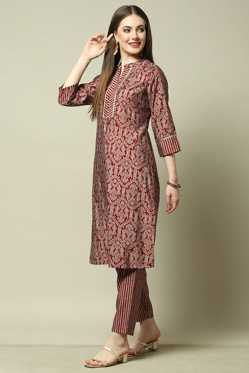 Navy Blue Viscose Printed Straight Kurta Set image number 3