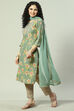 Green Cotton Blend Yard-dyed Kurta & Pants Suit Set image number 5