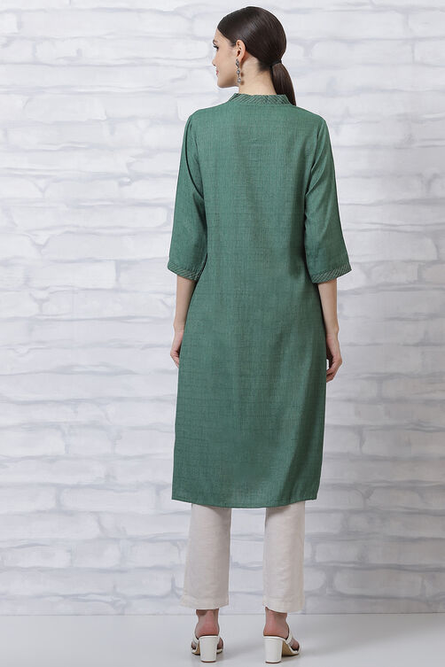 Green Art Silk Straight Kurta image number 4