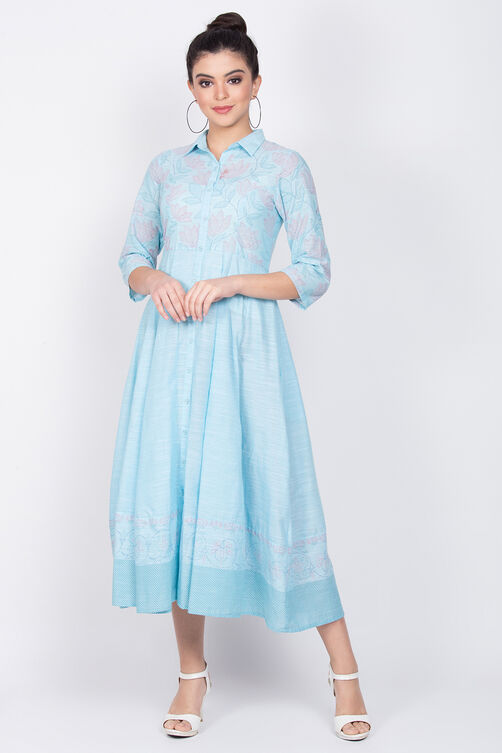Blue Cotton Kalidar Dress image number 2