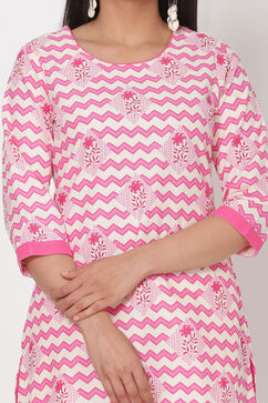 Pink Cotton Straight Kurta image number 1