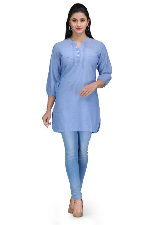 Blue Cotton Straight Kurti image number 0