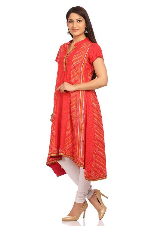 Red Kalidar Cotton Kurta image number 1