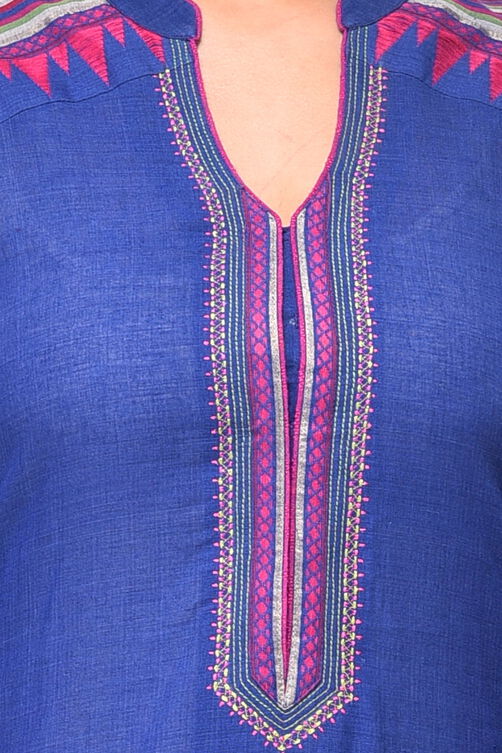 Blue Straight Cotton Kurta image number 4