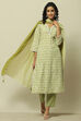 Green Printed Straight Kurta & Pants Suit Set image number 7