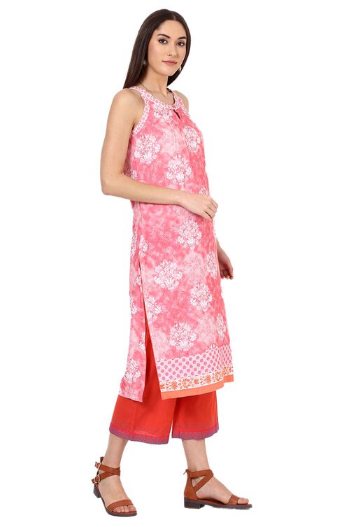 Pink Straight Rayon Kurta image number 3