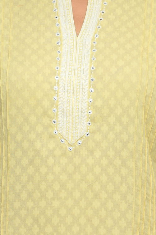 Light Yellow Cotton Straight Kurta image number 3