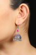 Pink Enamel Earrings With Oxidised Metal image number 0