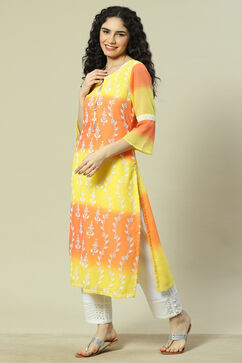 Yellow Cotton Blend Straight Kurta image number 2