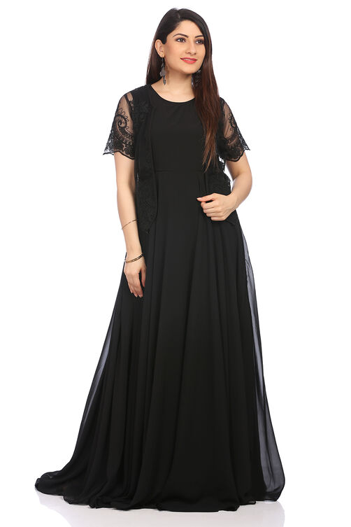 Black Art Silk Kurta Gown image number 0