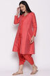 Coral Polyester Viscose Straight Suit Set image number 4