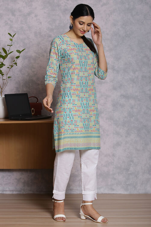 Green Cotton And Cambric Straight Kurta image number 2