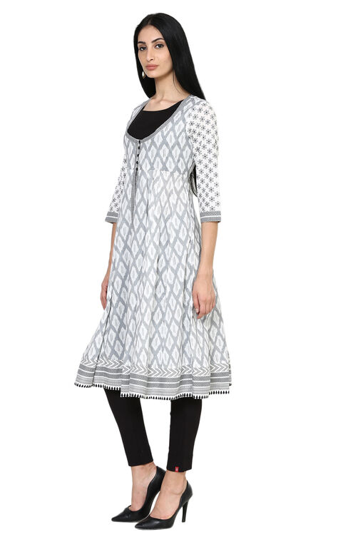 Off White Kalidar Cotton Kurta image number 2