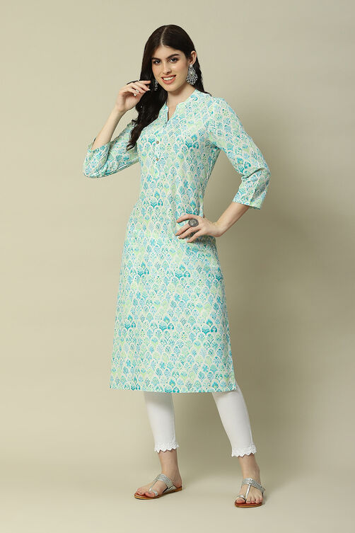 Yellow LIVA Straight Printed Kurta image number 2