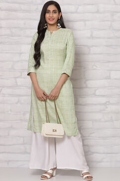 Olive Green LIVA Straight Kurta image number 5