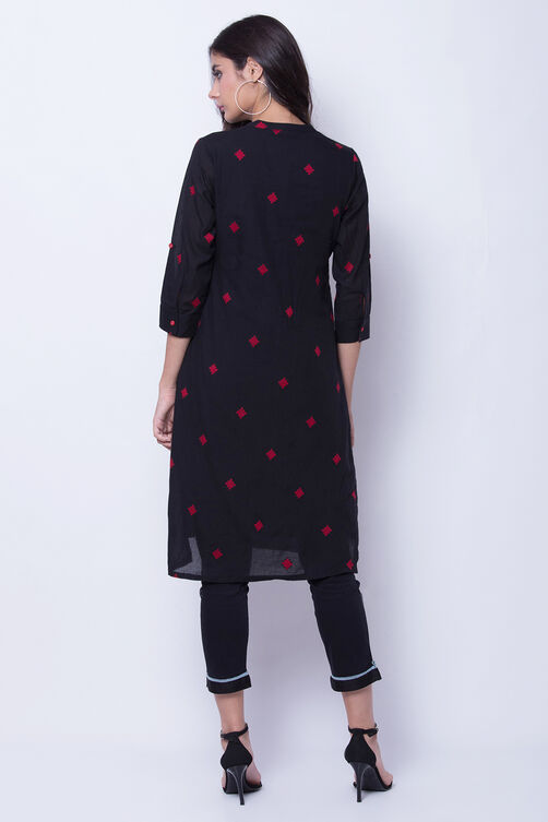 Black Poly Cotton Straight Kurta image number 5