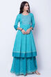 Turquoise Cotton Kalidar Kurta image number 5