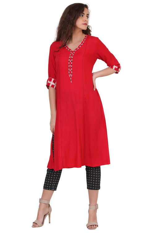 Red Straight Rayon Kurta image number 0