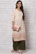 Off White Cotton Straight Kurta image number 5