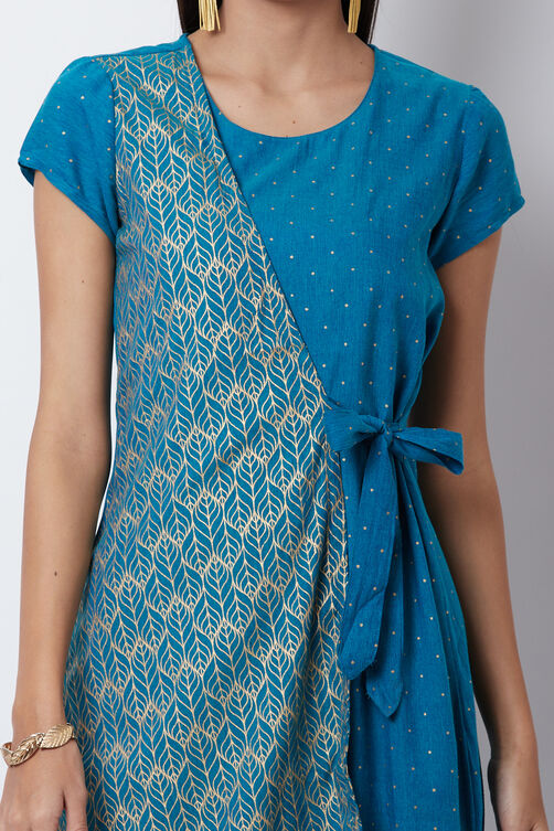 Turquoise Poly Cotton A Line Dress image number 1